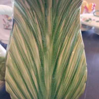 1257 - Italian Cabbage Leaf Pitcher + 2 Other Chipped Pieces