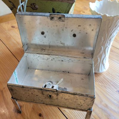 1267 - Lennox Vase + Painted Brass Planter + Tin Box on Frame