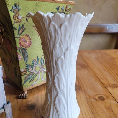 1267 - Lennox Vase + Painted Brass Planter + Tin Box on Frame