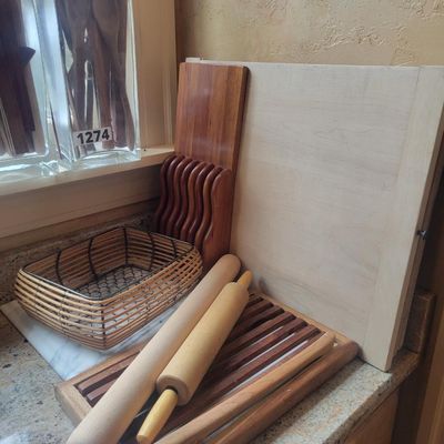 1274 - Lot of Cutting Boards, Rolling Pins and Spoons and Utensils