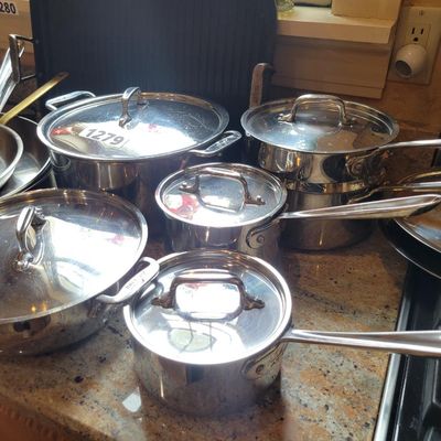 1279 - Large Lot of All Clad Pots and Pans + Lids