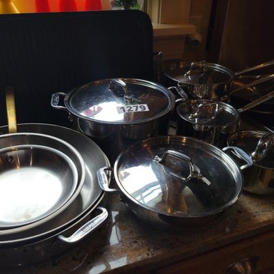 1279 - Large Lot of All Clad Pots and Pans + Lids
