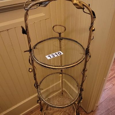 1310 - 3 Tier Glass and Gold Gilt Shelf