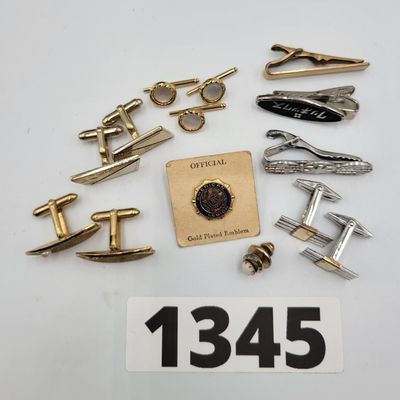 1345 - Lot of 9 Pieces of Mens Cufflinks and Tie Clips
