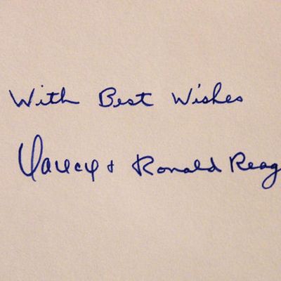 Nancy & Ronald Reagan signature slip