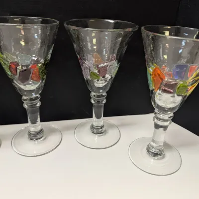 Hand Made Global Amici 8 3/8" "Fresh" Multi Color Fused Tile Stemmed Glass Goblets