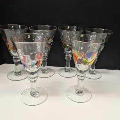 Hand Made Global Amici 8 3/8" "Fresh" Multi Color Fused Tile Stemmed Glass Goblets