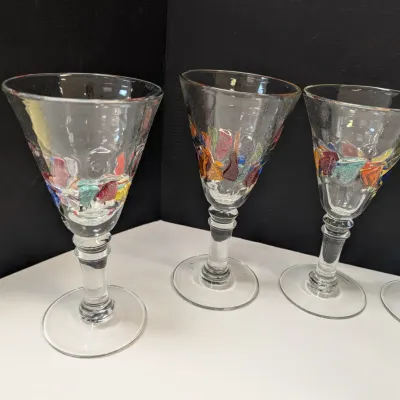 Hand Made Global Amici 8 3/8" "Fresh" Multi Color Fused Tile Stemmed Glass Goblets