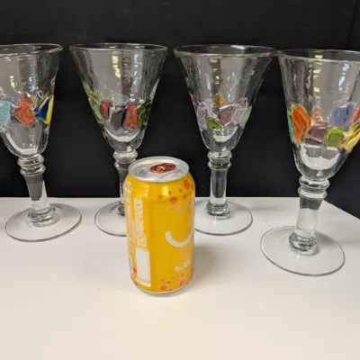 Hand Made Global Amici 8 3/8" "Fresh" Multi Color Fused Tile Stemmed Glass Goblets