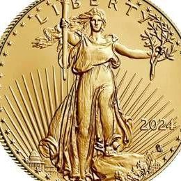 2024 American Gold Eagle coin depicting Lady Liberty holding a torch and olive branch on the obverse.