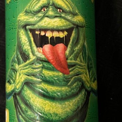 Vintage Ghostbusters Slimer graphic container featuring vibrant green slime artwork.