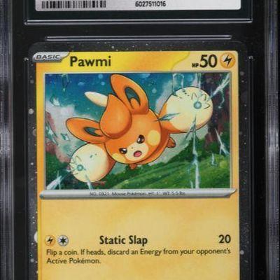 CGC-graded 8 NM/Mint 2023 Pokémon Pawmi Black Star Promos #040 promo card from Obsidian Flames 1-Pk. Blister - Cos. Holo.
