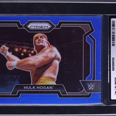 2024 Panini Prizm WWE #70 Hulk Hogan Blue trading card, encapsulated and certified authentic by CGC.