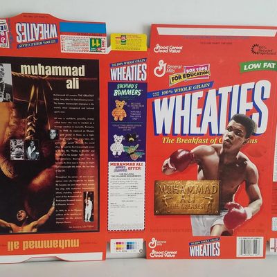 Sale Photo Thumbnail #25: Vintage 1999 Wheaties cereal box flat featuring Muhammad Ali, preserved in unfolded condition as a collectible.