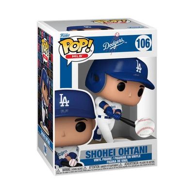 Funko Pop! MLB Shohei Ohtani vinyl figure #106, featuring the player in his Los Angeles Dodgers uniform, in its original packaging.