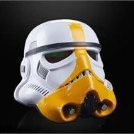 Star Wars Black Series Artillery Stormtrooper electronic helmet, featuring white and yellow detailing.
