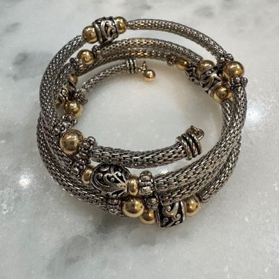 Very Pretty Silver and Gold Tone Coil Bracelet K4