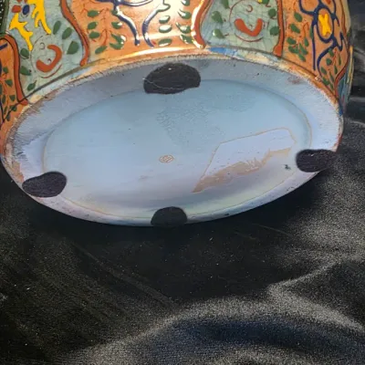 Vintage Japanese Satsuma Moriage Porcelain Urn Vase with Peacock Scene