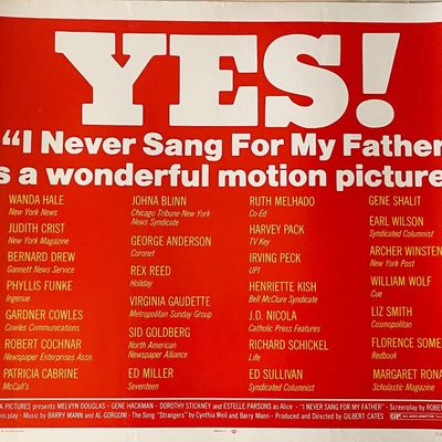 I Never Sang for My Father 1970 vintage movie poster