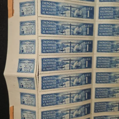 Vintage 1940s Italian Revenue Tax Stamps | Rare Pieces in tact Uncut sheet