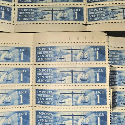 Vintage 1940s Italian Revenue Tax Stamps | Rare Pieces in tact Uncut sheet