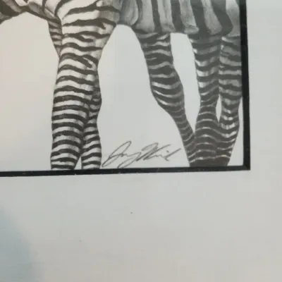 Framed Signed Jerry Winick Lithograph "Three Zebras" 17" x 15"