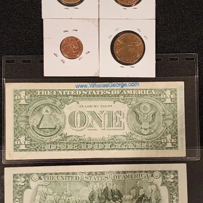 2000 D Sacagawea Dollar & Penny Set From US Mint Coin Roll Brilliant Uncirculated & $1 $2 Rare Bills