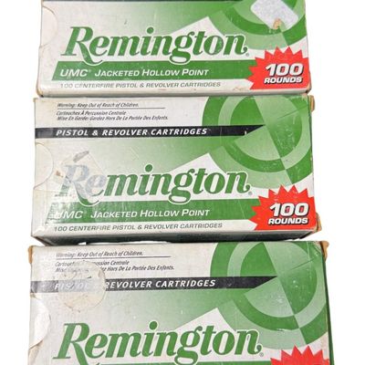 Sale Photo Thumbnail #10: Includes three unopened boxes of 125 grain semi-automatic hollow point ammo. Each box contains 100 rounds. Total of 300 rounds. Pre-auction estimate: $100-$200. **NO SHIPPING ON AMMUNITION.** [RS]