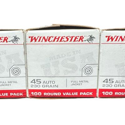 Sale Photo Thumbnail #93: Includes three boxes of .45 caliber FMJ ammo. Each box contains 100 rounds. Total of 300 rounds. **NO SHIPPING ON AMMUNITION.** [RS]