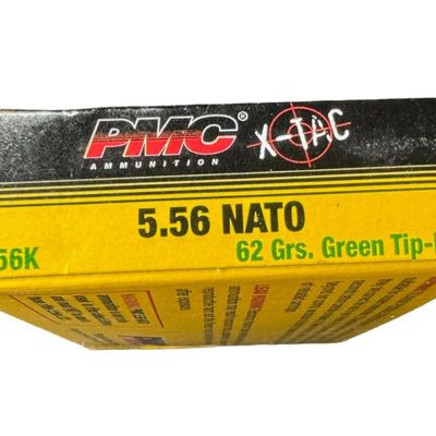 Sale Photo Thumbnail #140: Includes 18 boxes of unopened 5.56, 62 grain, green tip ammo. Each box contains 20 rounds. Total of 360 rounds. Pre-auction estimate: $100-$200. **NO SHIPPING ON AMMUNITION.** [RS]