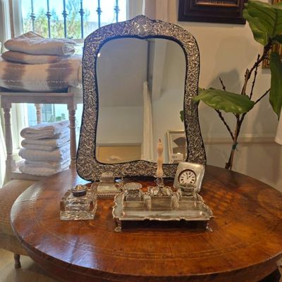 Sale Photo Thumbnail #5: Silver mirro and inkwells 