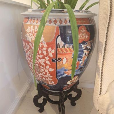 Sale Photo Thumbnail #75: Pair of important tall antique Grand goldfish pots 