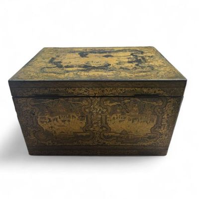 Sale Photo Thumbnail #101: Antique 1800's Chinoisserie export Encglish tea chest  $599