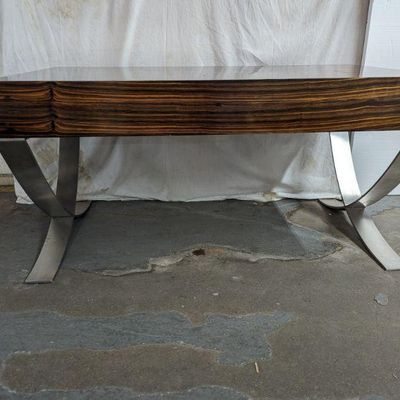 Sale Photo Thumbnail #111: ebonized zebra desk on chrome legs - offsite