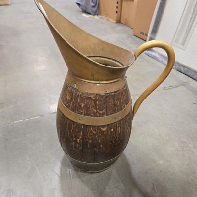 Sale Photo Thumbnail #125: Antique milk brass bound jug (2 avail) 