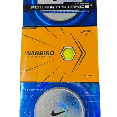 Sale Photo Thumbnail #191: Includes two boxes of Nike Power Flight balls, and one box of Callaway Warbird balls. Each box contains four sleeves of balls. These are unopened new old stock. [AG]