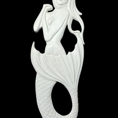 Sale Photo Thumbnail #201: This resin wall sculpture is painted white. There are some minor areas of paint loss throughout. Measurement: 32”L x 11.5”W. [AG]