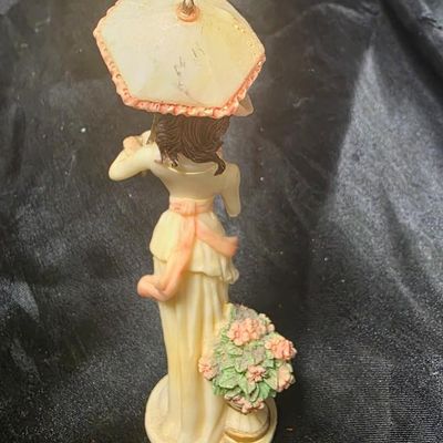 Vintage Victorian Lady Figurine with Parasol Floral Resin Sculpture Decor