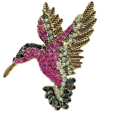 **NEW ARRIVAL** Bejeweled PINK Colored DUCK BROOCH (2" x 1¾") with Light & Dark GREEN Accent Stones on a Gold Tone Setting