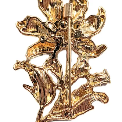 **NEW ARRIVAL** Very YELLOW Colored Enameled/Painted FLOWER BROOCH (2½" x 1½") with Blue Center and Green Leaves on a Gold Tone...