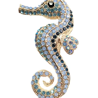 **NEW ARRIVAL** Large "Robins Egg Blue Color" SEAHORSE BROOCH (3½" x 2") with Deep Green + Iridescent Blue Accent...