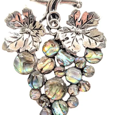 **NEW ARRIVAL** "MOTHER-OF-PEARL" Style Iridescent Stones BUNCH BROOCH (2" x 2") with Silver Tone Leaves and Setting