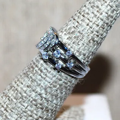 Size 6 Beautiful "Bejeweled WING" RING -Marked .925 - with 10 Clear Round Stones on a Silver "Ladder" Style Setting...