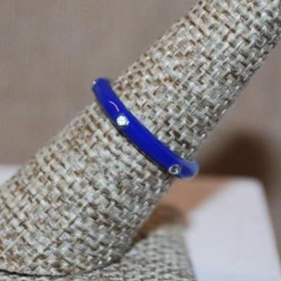 Size 6 Delicate ROYAL BLUE Enamel Ring with 6 Rhinestones Around the Band (2.1g) - STACK ALL COLORS for a REAL IMPACT