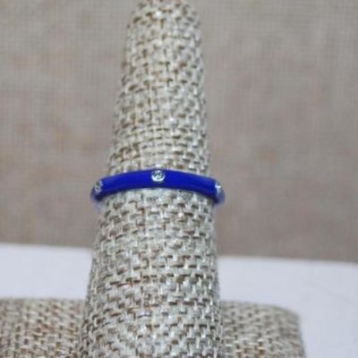 Size 6 Delicate ROYAL BLUE Enamel Ring with 6 Rhinestones Around the Band (2.1g) - STACK ALL COLORS for a REAL IMPACT