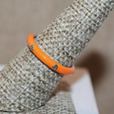 Size 7 Delicate ORANGE Enamel Ring with 6 Rhinestones Around the Band (2.1g) - STACK ALL COLORS for a REAL IMPACT