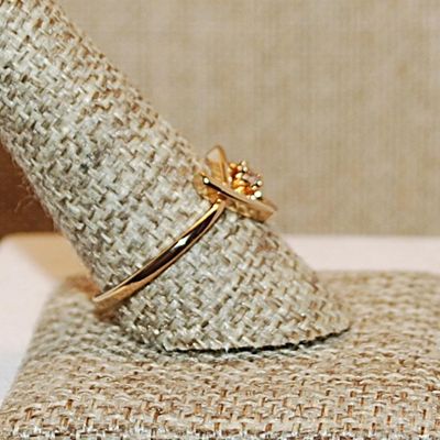 Size 10 ¼ Marked .925 Small Clear Round Stone on a Horizontal HEART Setting and Gold Band (2.5g)