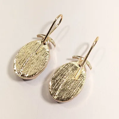 **NEW ARRIVAL** ACRYLIC Oval "TREE & CLOUDS WINDOW" EARRINGS with Gold Tone Setting + WIRE HOOK Clasp