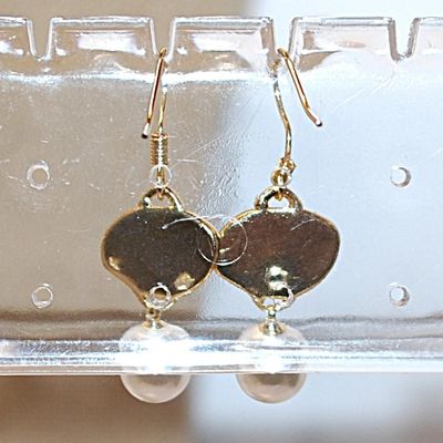 Faux Pearl & Green Jade Style Earrings Set with Wire Hook Clasps