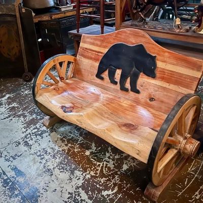 Sale Photo Thumbnail #5: Bear Bench with Wagon Wheels